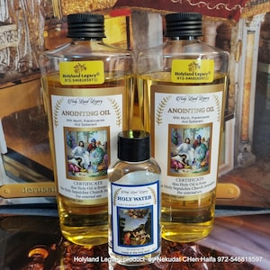 2 Huile d'onction de Jérusalem huile d'olive vierge pure fraîche parfumée à l'encens, à la myrrhe et au nard 250 ml, 8,45 oz, Huile d'onction