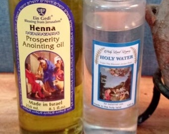 Henna oil,Prosperity Anointing Oil 250 ml,8.45 fl.oz From Holy land Jerusalem and Jordan river holy water 100 ml, 3.38 oz