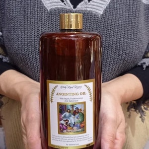 Aceite de Unción Israelí XL Jerusalén, aceite de oliva virgen puro y fresco perfumado con Incienso, Mirra y Nardo, 1000 ml, 33,80 oz, Aceite de Unción