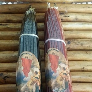 Black Candels and Red Candles 2x33 Pure Honey bee wax candles , blessed  and lited from Holy Sepulchre church Jerusalem