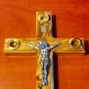 Olive Wood Cross from Jerusalem hand made,20 cm,7.8 inches with Jerusalem stone,soil window