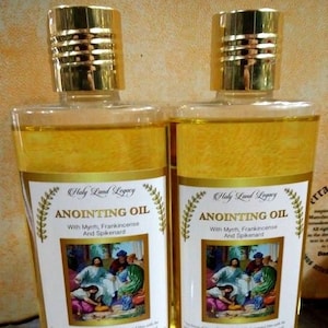 2 Aceites de Unción de Jerusalén, aceite de oliva virgen puro y fresco perfumado con incienso, mirra y nardo, 250 ml, 8,45 oz, Huile d'onction