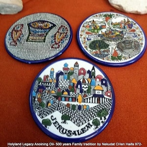 Holy land ,Israel Armenian style pottery small plates 7-9 cm