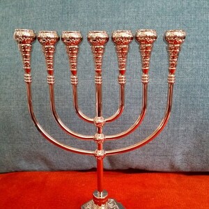 Menorah 7 branch Jerusalem design Judaica  symbol gift from Israel 19 cm ,7.5 inch high, מנורה מירושלים