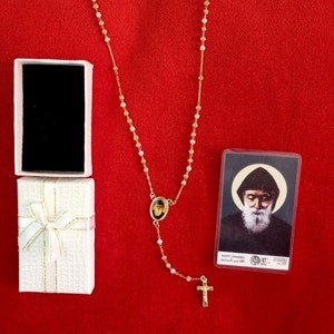St. Charbel Schmuck heilige Halskette Anhänger gold filled + Icon Portemonnaie Karte gratis Geschenk