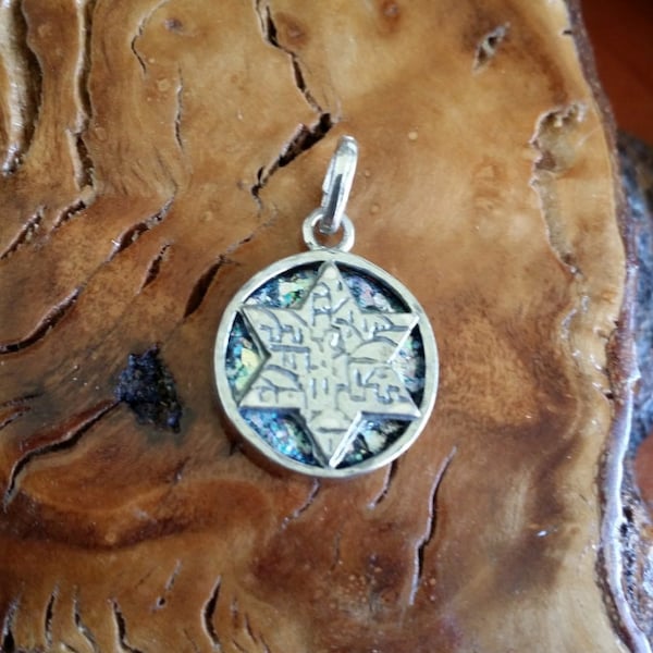 Sterling silver 925 Star of David  pendant on Jerusalem Roman glass מגן דוד כסף