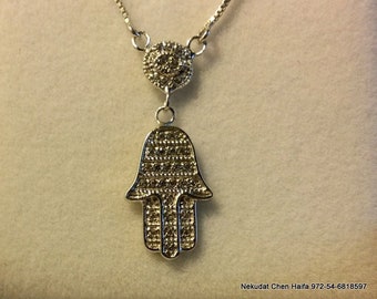 Hamsa Sterling silver with cz zircons pendant necklace 2 cm from Jerusalem