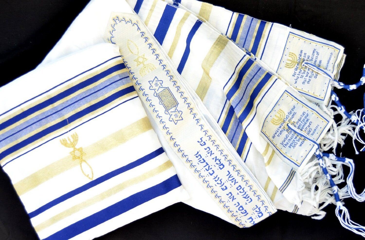 Messianic Tallit Prayer Shawl Talit Light Royal Blue And Gold Etsy