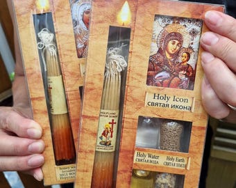 2 Home blessing Set Beeswax Candle Holy Set, Holy Water,Jerusalem Stones,anointing oil,Frankincense  resin of Jerusalem