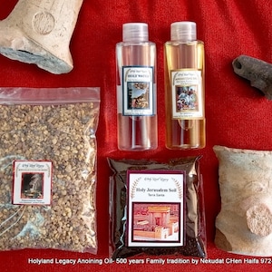 XL Gesegnetes heiliges Jerusalem Set 4 Elemente Hausreinigung Salböl, Weihwasser, Jerusalemerde, Weihrauchharz, Räucherstäbchen