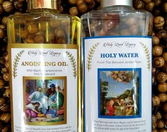 Salböl Jerusalem frisches natives Olivenöl, Weihrauch, Myrrhe und Spikenard 250 ml und Weihwasser Jordan, Huile d&#39;onction