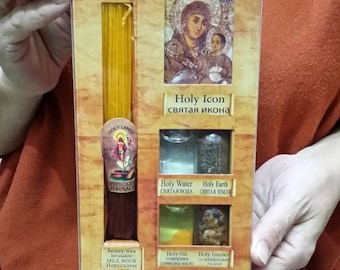 Holyland Legacy Set Beeswax Candle Blessed Set Holy Water,Jerusalem Soil,anointing oil, Incense  of Jerusalem