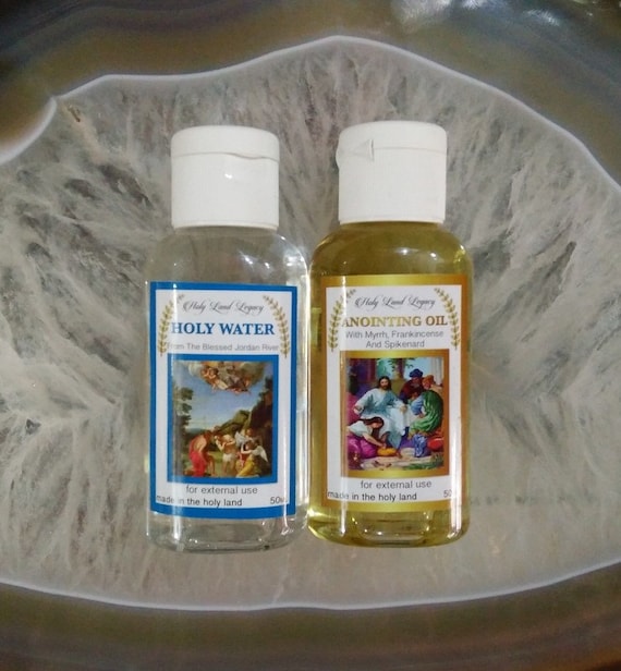 ACQUA SANTA unzione Olio Set Legno Rosario Preghiera Perle e Croce Gerusalemme