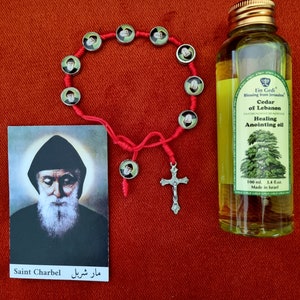 St. Charbel  Charbal bracelet  +Cedar of Lebanon Anointing oil + icon card