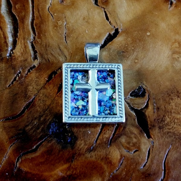 Sterling silver 925 Roman Glass Cross pendant Jerusalem walls, a gift from Jerusalem