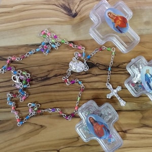 Rosay,Thin glass beads hand made Holy Land metal cross rosary from Jerusalem