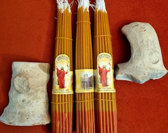 3 Jerusalem bee wax candles  lited and blessed in Holy Sepulchre church Jerusalem 120 gram