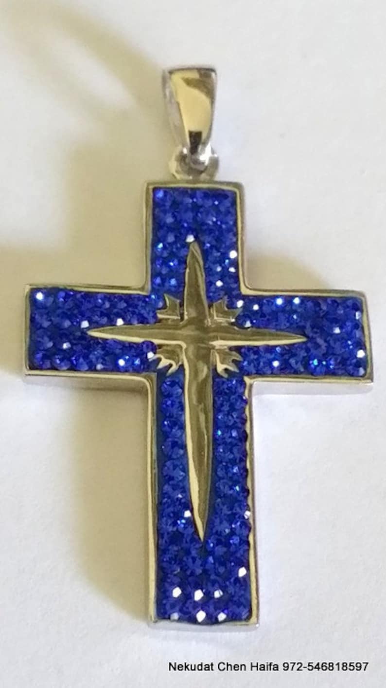 Silver 925 Swarovski Stones 40mm Cross & Star Of Bethlehem Etsy
