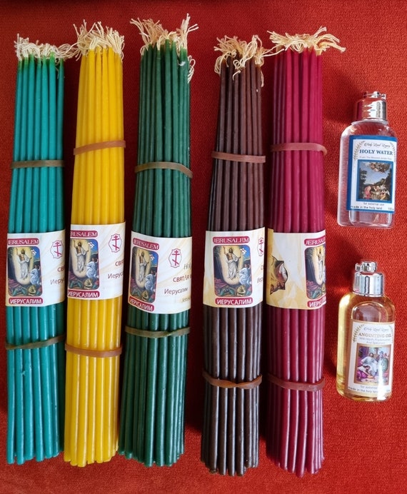 Candele Rosse In Cera D'api Al Miele Gerusalemme 33 Candele Pure, Benedette E Accese Dalla Chiesa Del Santo Sepolcro Di Gerusalemme - Italia