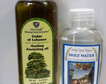 Huile d'onction curative Cèdre du Liban 100 ml, 3,4 oz liq. Eau bénite de Jérusalem Terre Sainte et du Jourdain 50 ml, 1,7 oz