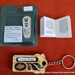 Dual Car Mezuza Mezuzah travelers prayer for the car + key chain + mini Psalms book ,Jerusalem blessings