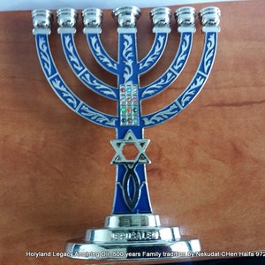 MESSIANIC Menorah 7 branch Jerusalem design symbol gift from Israel 13 cm high, מנורה מירושלים