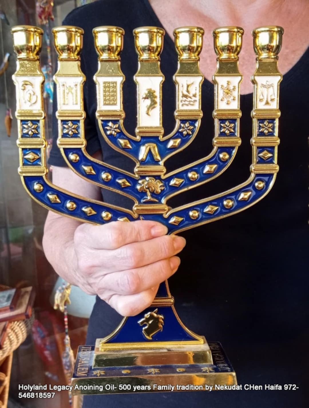 Enamel Metal XL Menorah 7 Branch Jerusalem Design Judaica Symbol Gift ...