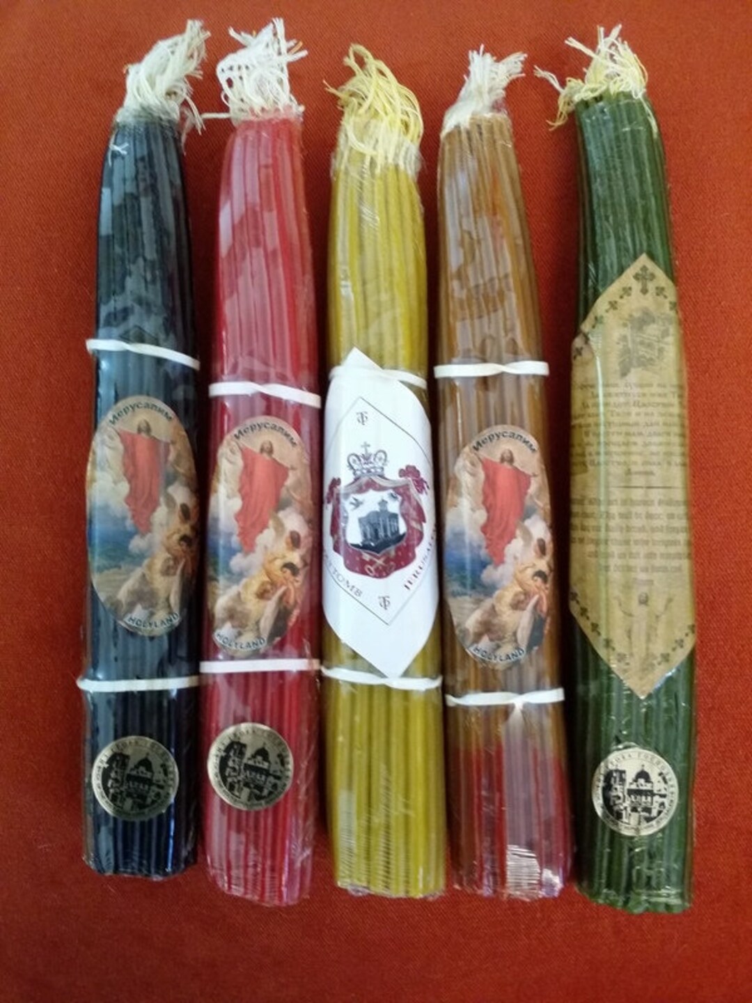 Candele Rosse In Cera D'api Al Miele Gerusalemme 33 Candele Pure, Benedette E Accese Dalla Chiesa Del Santo Sepolcro Di Gerusalemme - Italia - Foto 4