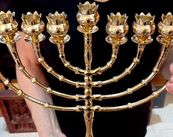 Jerusalem brass copper HANUKKIA MENORAH Candle Holder  14 Inch,40 cm candles or Oil Glass Hanukka