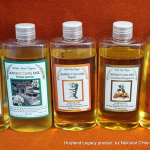 5 Anointing oil Jerusalem  scented with Frankincense,Myrrh,Cinnamon,Jasmine,Rose of Sharon 250ml,8.45 Oz,Huile d&#39;onction+Holy water gift