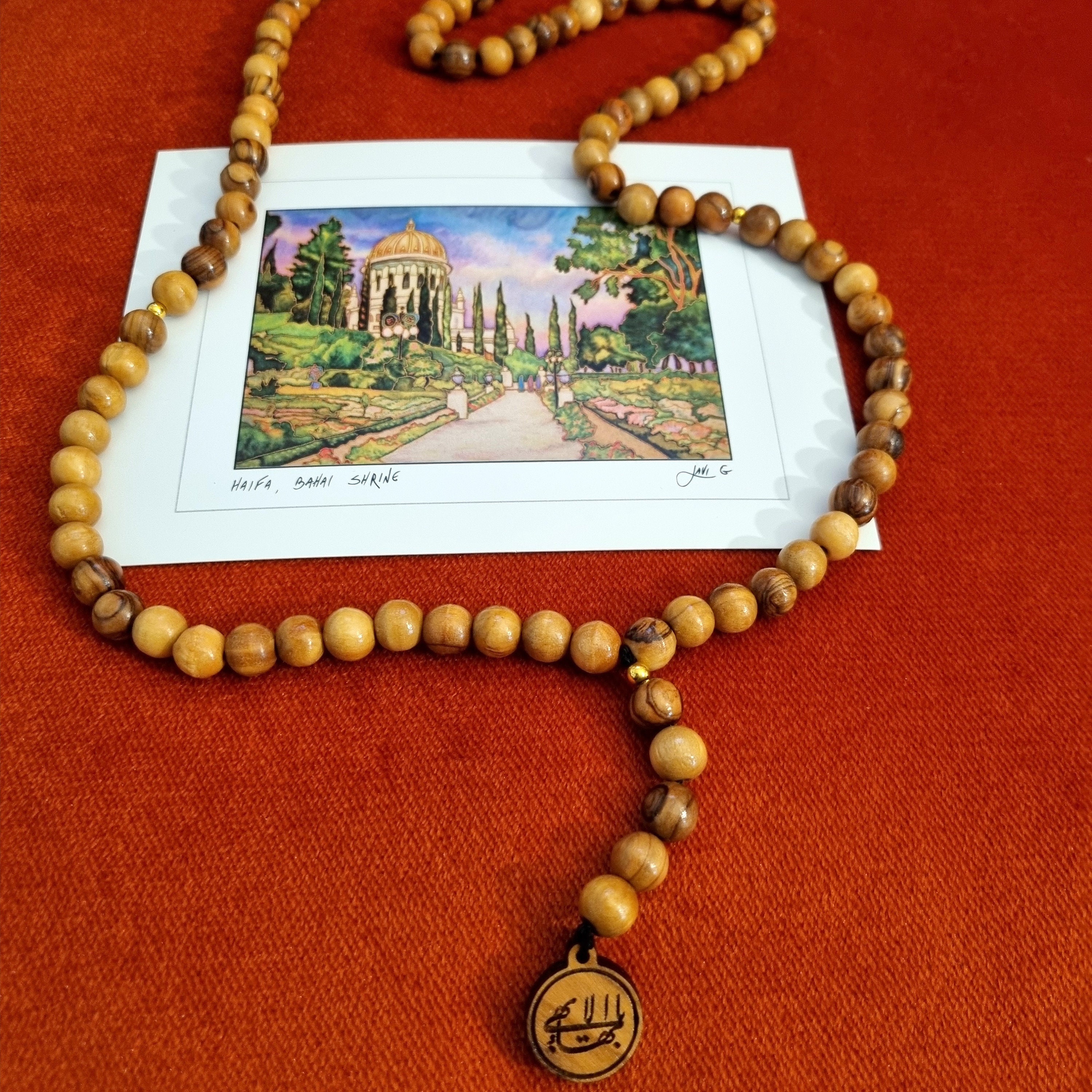 Baha'i Prayer Beads 19x5/plum wood prayer necklace/baha'i gifts