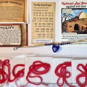 10 red string Rachel tomb evil eye Jerusalem Ben Porat Kabbalah Bracelet , 1 blue eye bracelet +prayer for the travelers