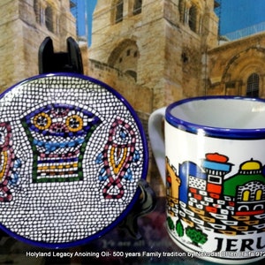 Holy land ,Israel Armenian style pottery small plate 7-9 cm and small coffee mug