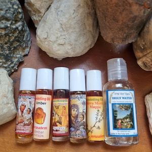 5 zalfolie uit Jeruzalem pure olijfolie eerste persing geurende roll-on flessen, mirre, muskus, nardus, jasmijn, ambar + Jordaanse rivierwijwater 50 ml