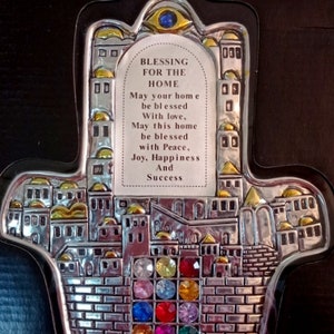 Wall decor XL Silver platted Plaque Kaballah Hamsa ,Hamssa,Jerusalem design Judaica symbol ,gift from Israel 24 cm 9&#39; ENGLISH