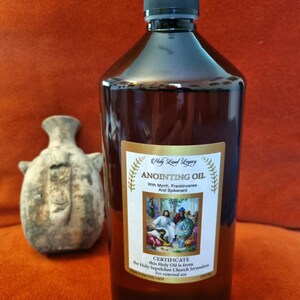 Olio per unzione XXL Gerusalemme puro olio extra vergine di oliva profumato con incenso, mirra e nardo 1000 ml, 33,80 oz ,Huile d'onction