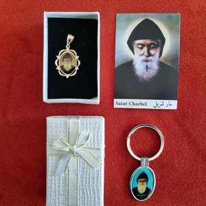 St. Charbel Makhlouf Heilige Halskette Anhänger gold filled + Icon Portemonnaie Karte gratis Geschenk