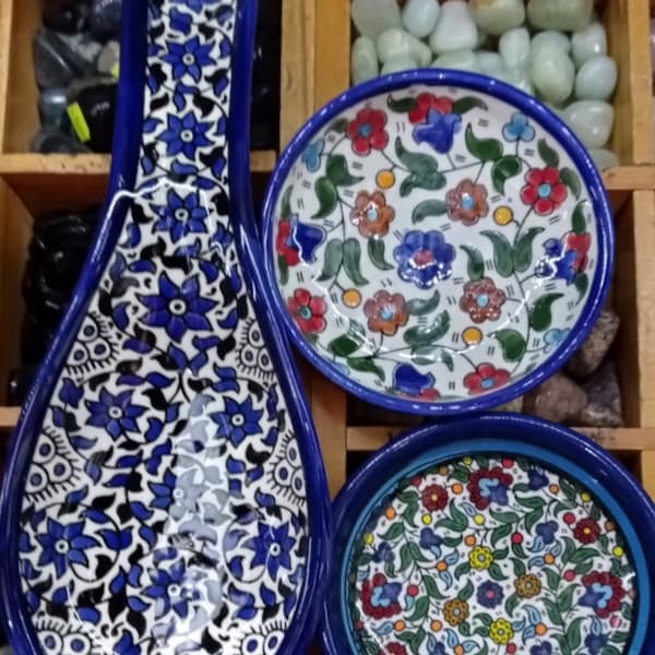 Jerusalem made Armenian Ceramic Spoon Rest Handmade Kitchen Spoon Holder Keramik+2, 9 cm plates, home gift