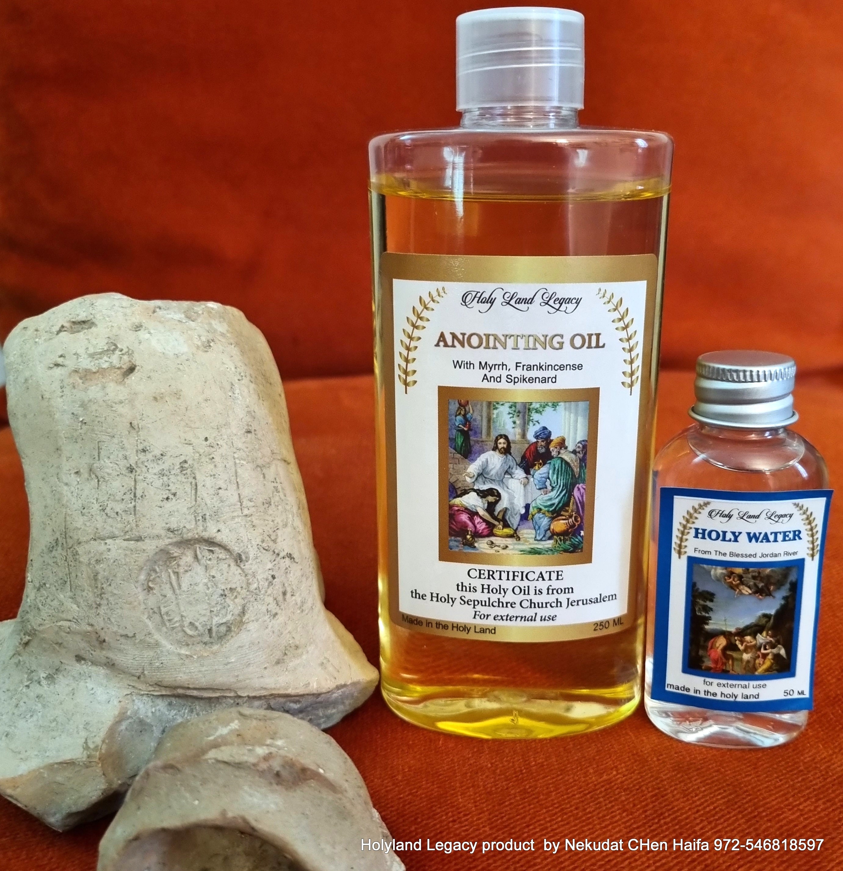 Anointing oil Jerusalem Purification fresh virgin olive oil scented with Frankincense,Myrrh 250ml,8.45 Oz,Huile d'onction+Holy water gift