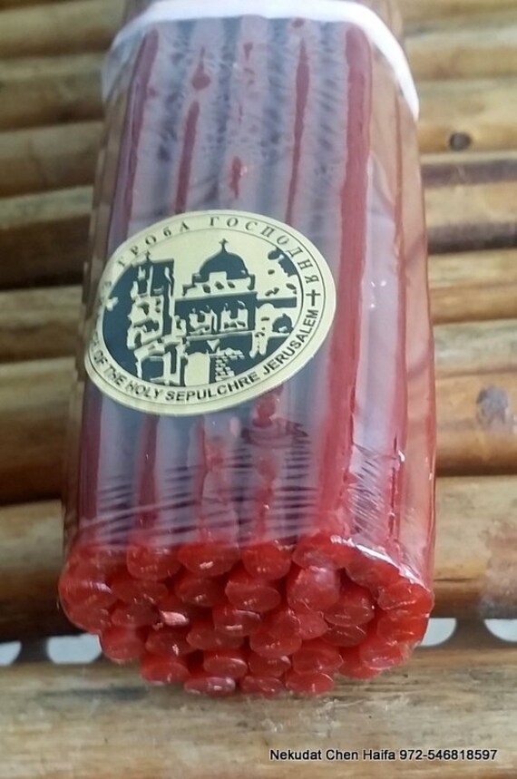 Candele Rosse In Cera D'api Al Miele Gerusalemme 33 Candele Pure, Benedette E Accese Dalla Chiesa Del Santo Sepolcro Di Gerusalemme - Italia - Foto 9