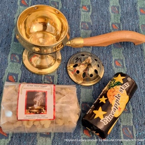 Bruciatore di incenso in ottone + incenso di Gerusalemme, incenso aromatico in resina, confezione da 100 grammi + carbone in regalo