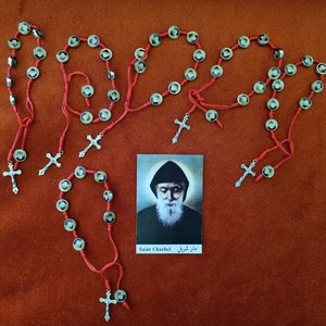 6 St. Charbel Charbal Armbänder + Icon Karte