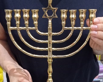 Jerusalem brass copper HANUKKIA MENORAH Candle Holder  +candles  Hanukka