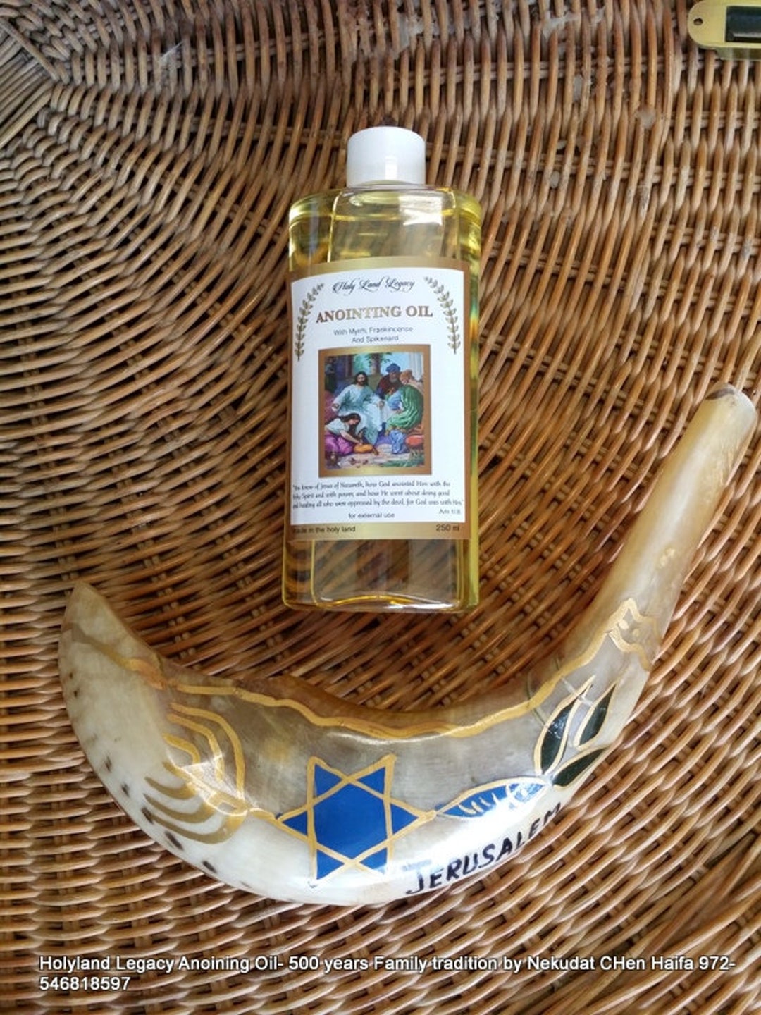 Painted Shofar Hand Made Ram's Horn Shofar 24 Cm With Anointing Oil