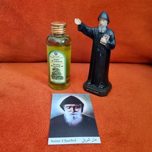 St. Charbel-Statue 13 cm, 5,2 Fuß hoch + Libanon-Zeder Heilendes Salböl 100 m, 3,4 Unzen + Karte kostenlos!