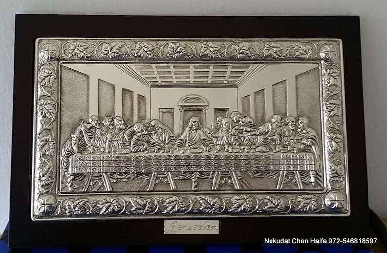 Home Decor Last Supper Wall Plaque Silver Plated Onwood Frame 15