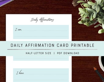 Daily Affirmation Card | Manifestation Printable | Daily Journal | Printable