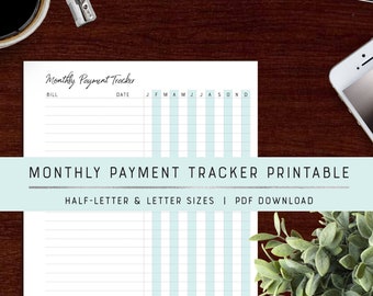Monthly Payment Tracker | Bill Tracker | Household Planner Printables | Printable
