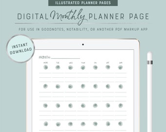 Digital Monthly Planner Page | Minimal Monthly Calendar Printable