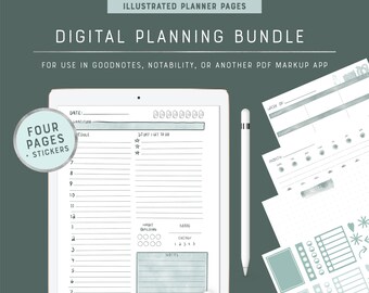 Digital Monthly Planner Bundle | Daily, Weekly, Monthly, & Notes Spread | Digital Stickers